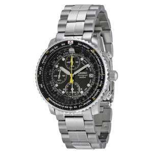 Flight Chronograph Steel Black Dial Mens Watch SNA411